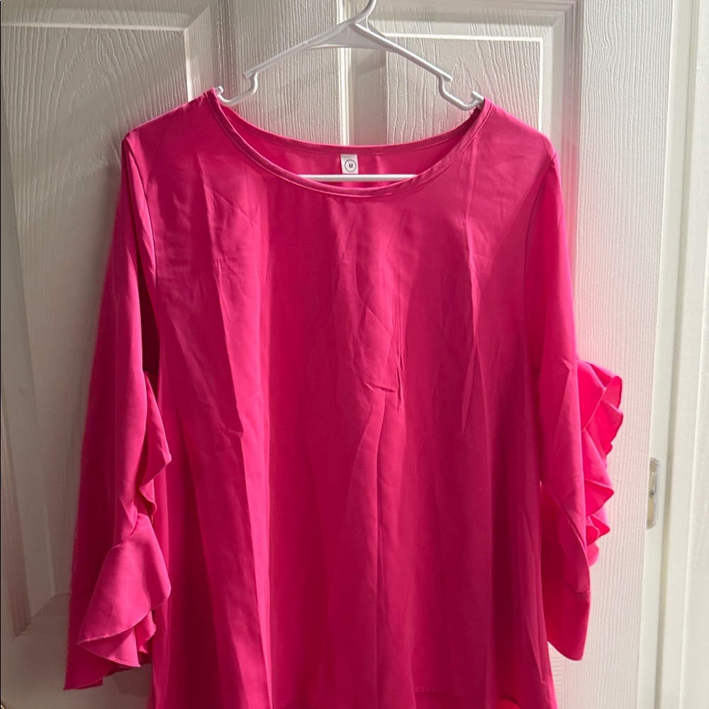 Women's Hot Pink Ruffle Sleeve Blouse